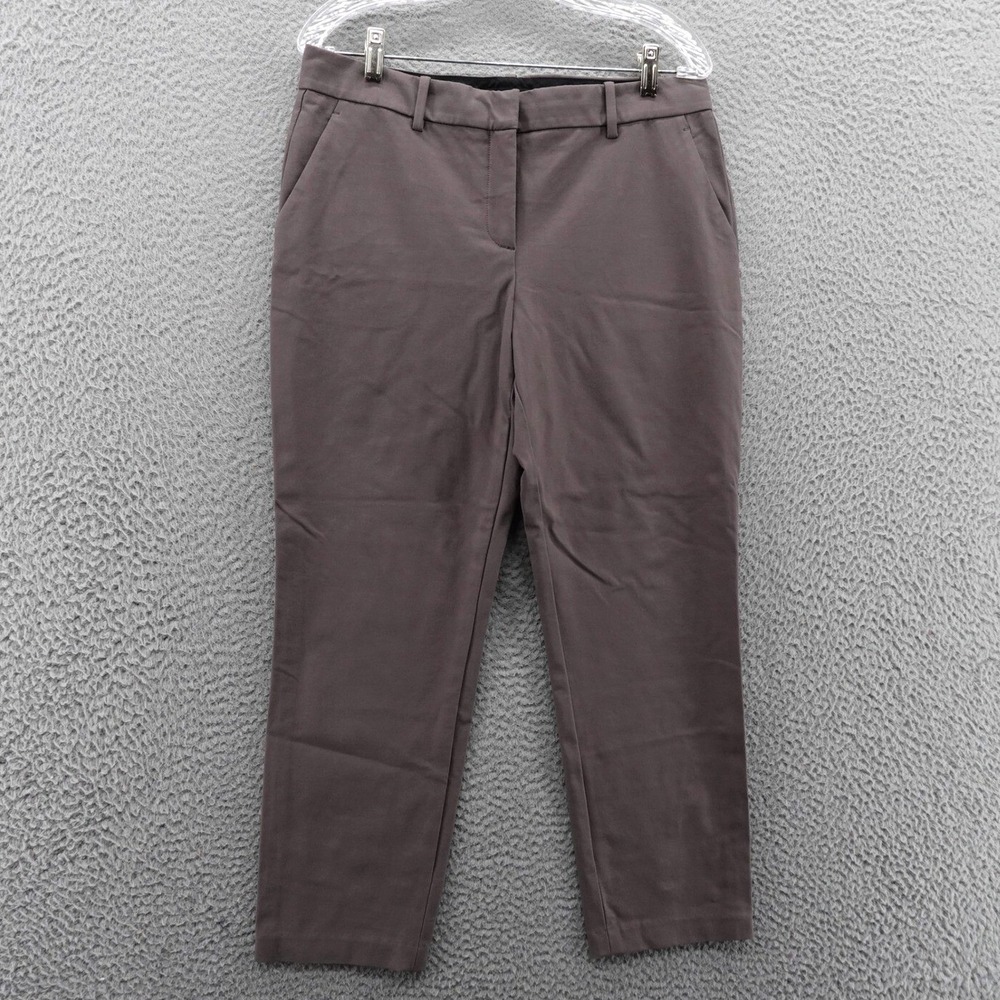 Theory Treeca Approach Tapered Dress Pants Womens 10 Brown Cotton Blend Slim